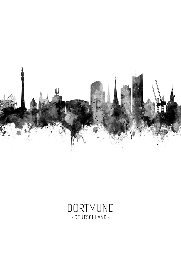 Plakat podróżniczy Dortmund sylwetka w monochromie