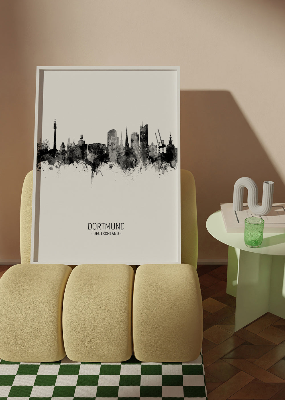 Plakat podróżniczy Dortmund sylwetka w monochromie