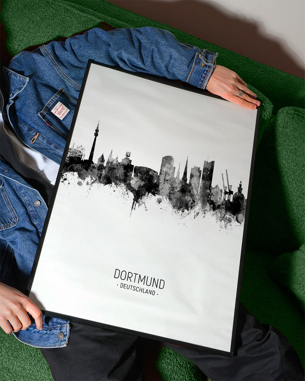 Plakat podróżniczy Dortmund sylwetka w monochromie