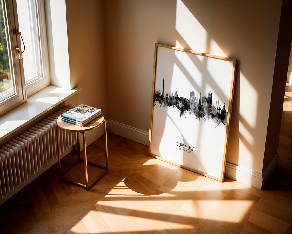 Plakat podróżniczy Dortmund sylwetka w monochromie