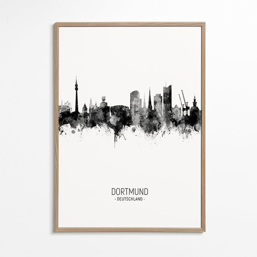 Plakat podróżniczy Dortmund sylwetka w monochromie