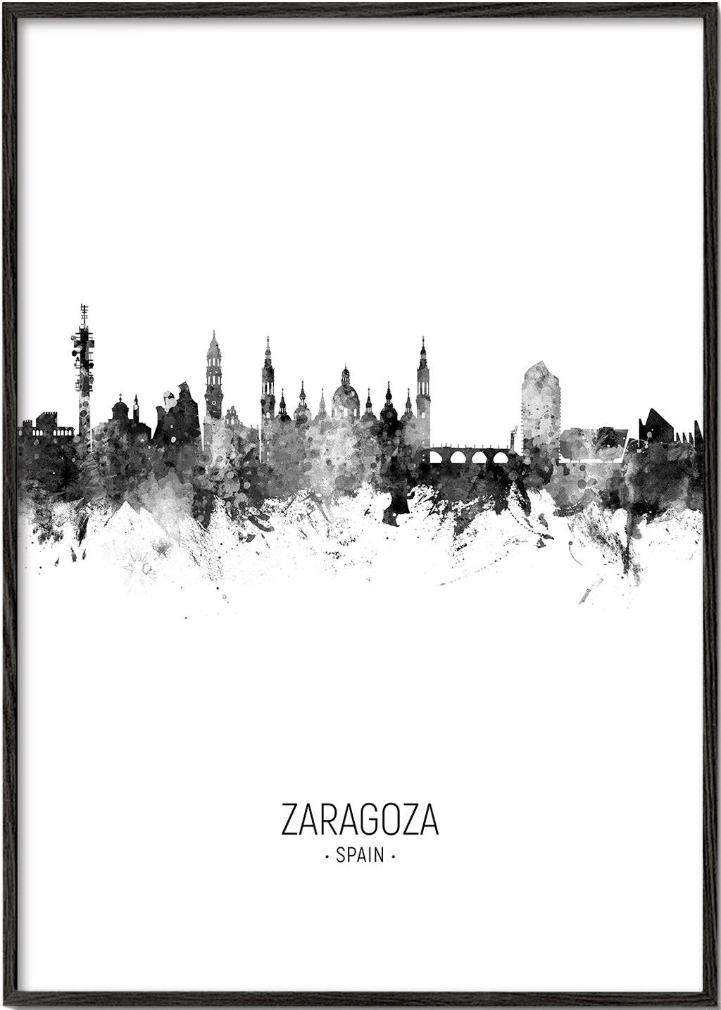 Plakat miasta Zaragoza sylwetka w czerni i bieli