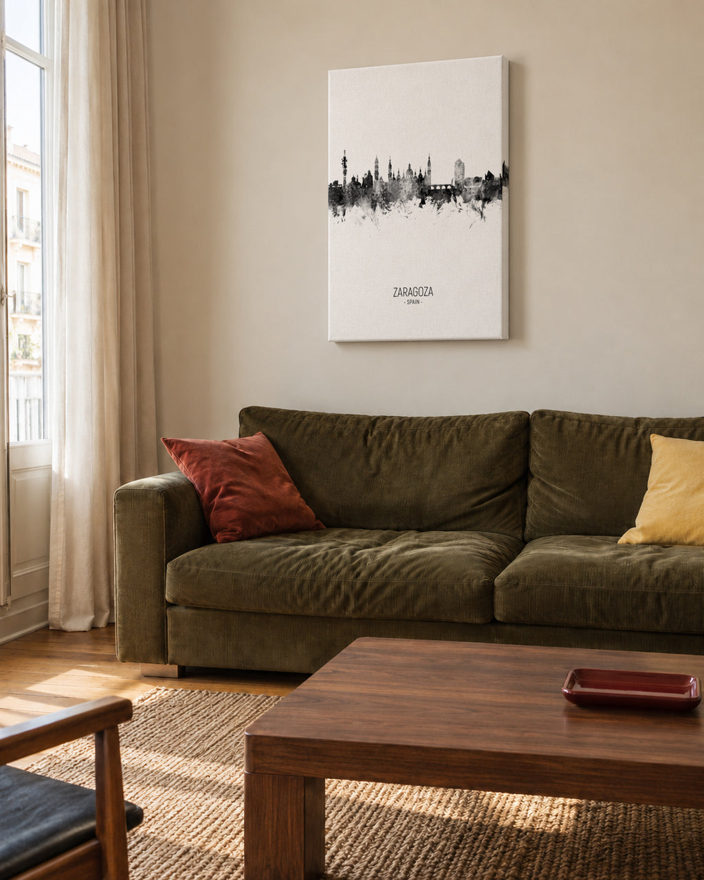 Zaragoza Skyline en blanco y negro - Unframed canvas in an interior