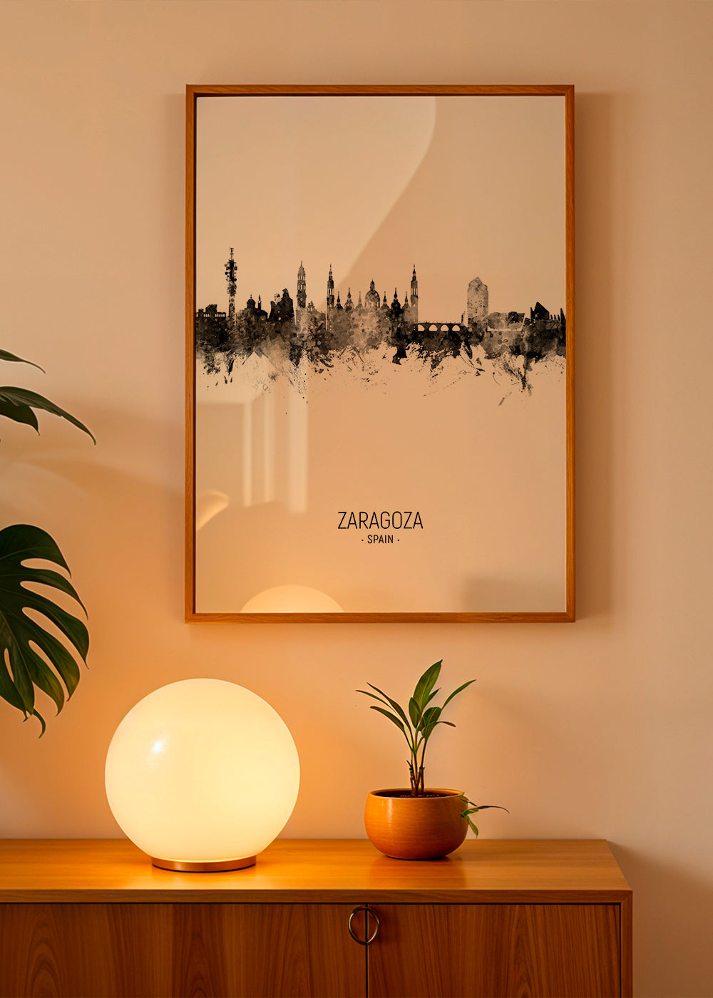 Plakat miasta Zaragoza sylwetka w czerni i bieli