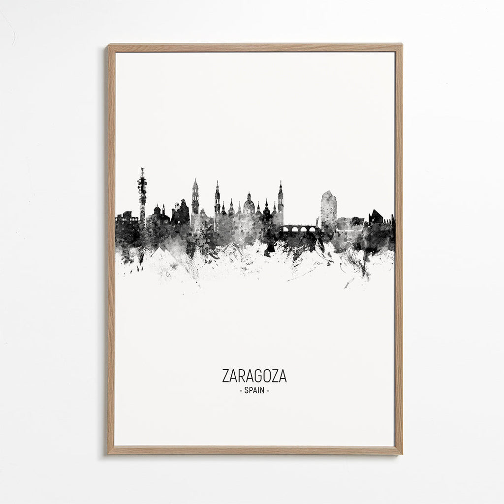 Plakat miasta Zaragoza sylwetka w czerni i bieli
