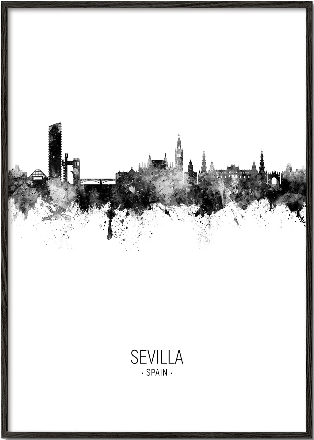 Plakat miasta: Sewilla sylwetka w atramencie