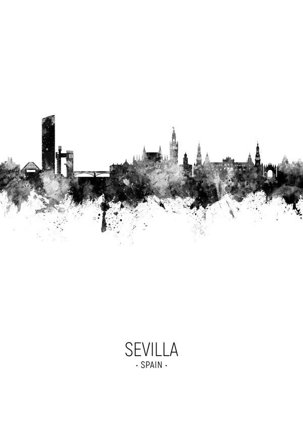 Plakat miasta: Sewilla sylwetka w atramencie