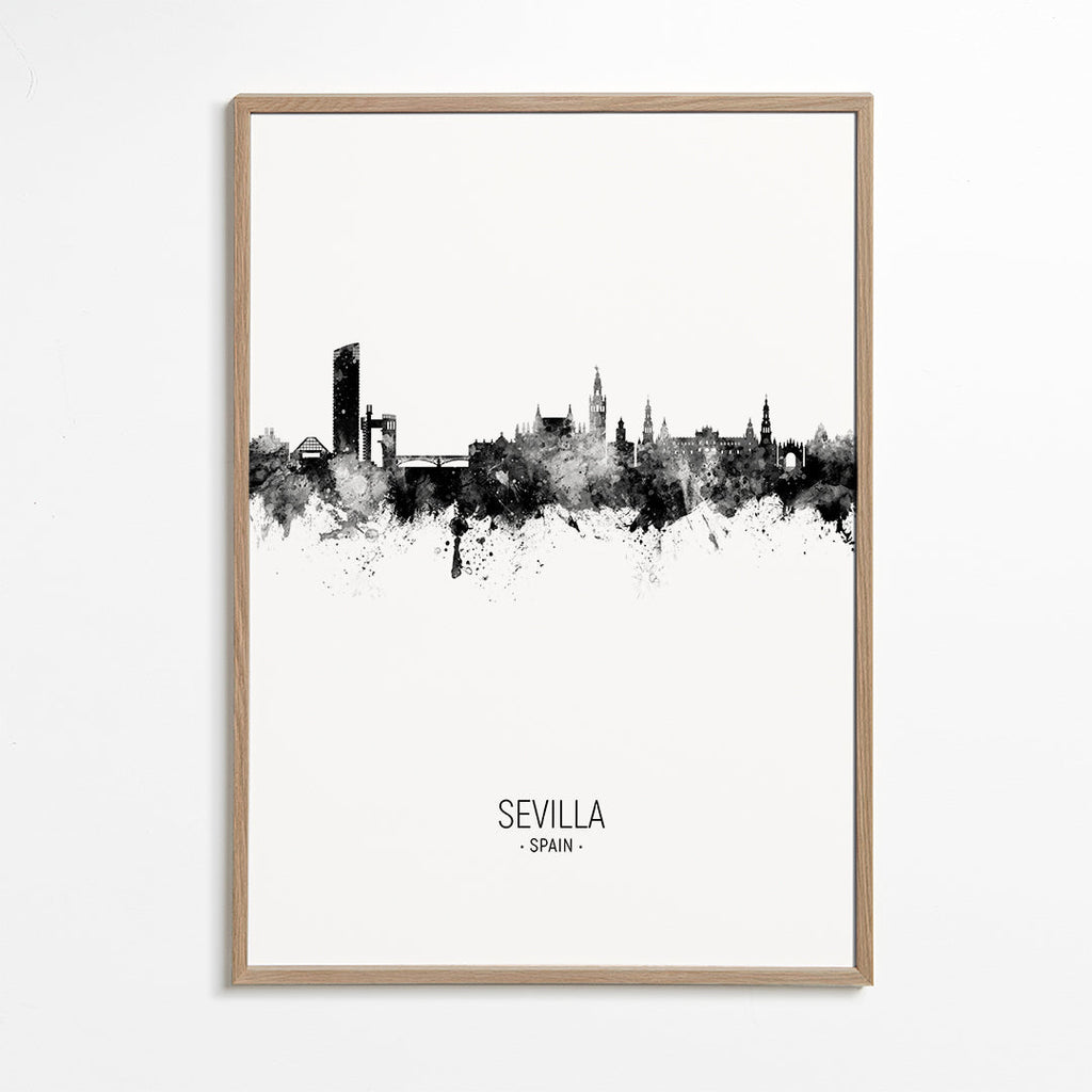 Plakat miasta: Sewilla sylwetka w atramencie