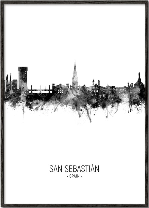 Plakat miasta: sylwetka San Sebastián w tuszu
