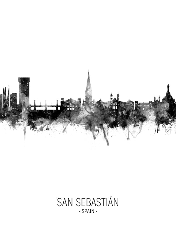 Plakat miasta: sylwetka San Sebastián w tuszu