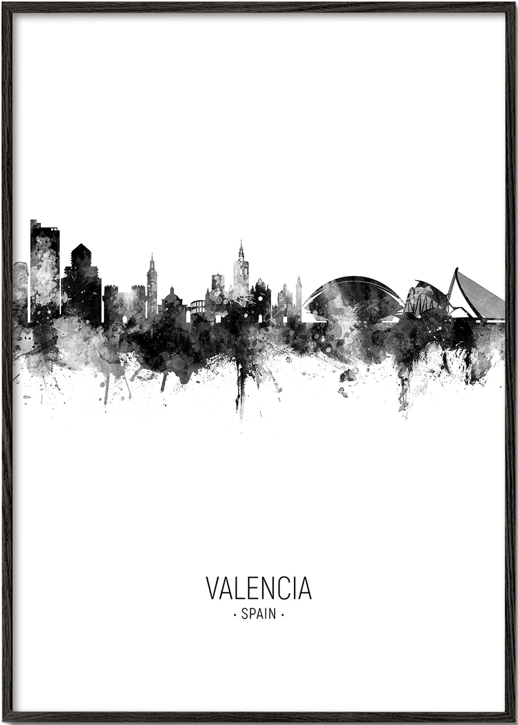 Plakat podróżniczy Panorama Walencji w monochromie