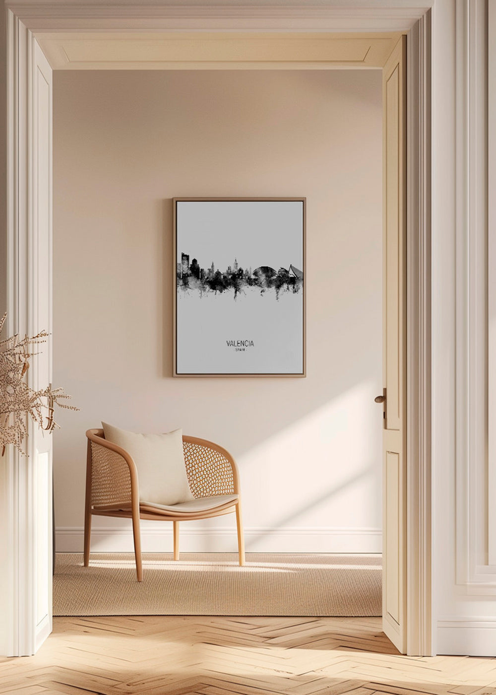 Plakat podróżniczy Panorama Walencji w monochromie