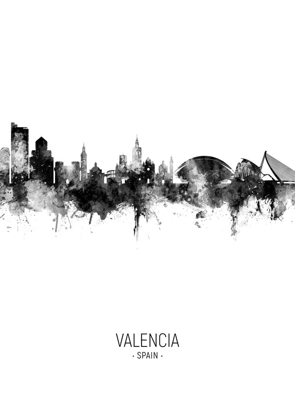 Plakat podróżniczy Panorama Walencji w monochromie