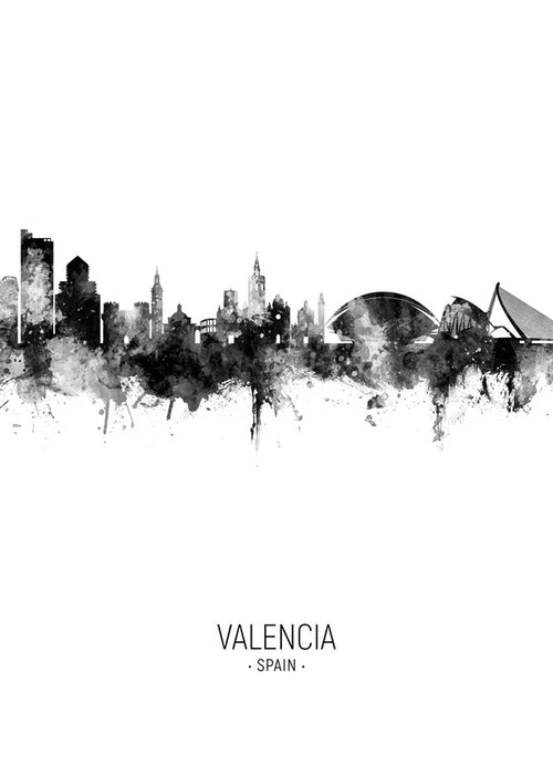 Plakat podróżniczy Panorama Walencji w monochromie