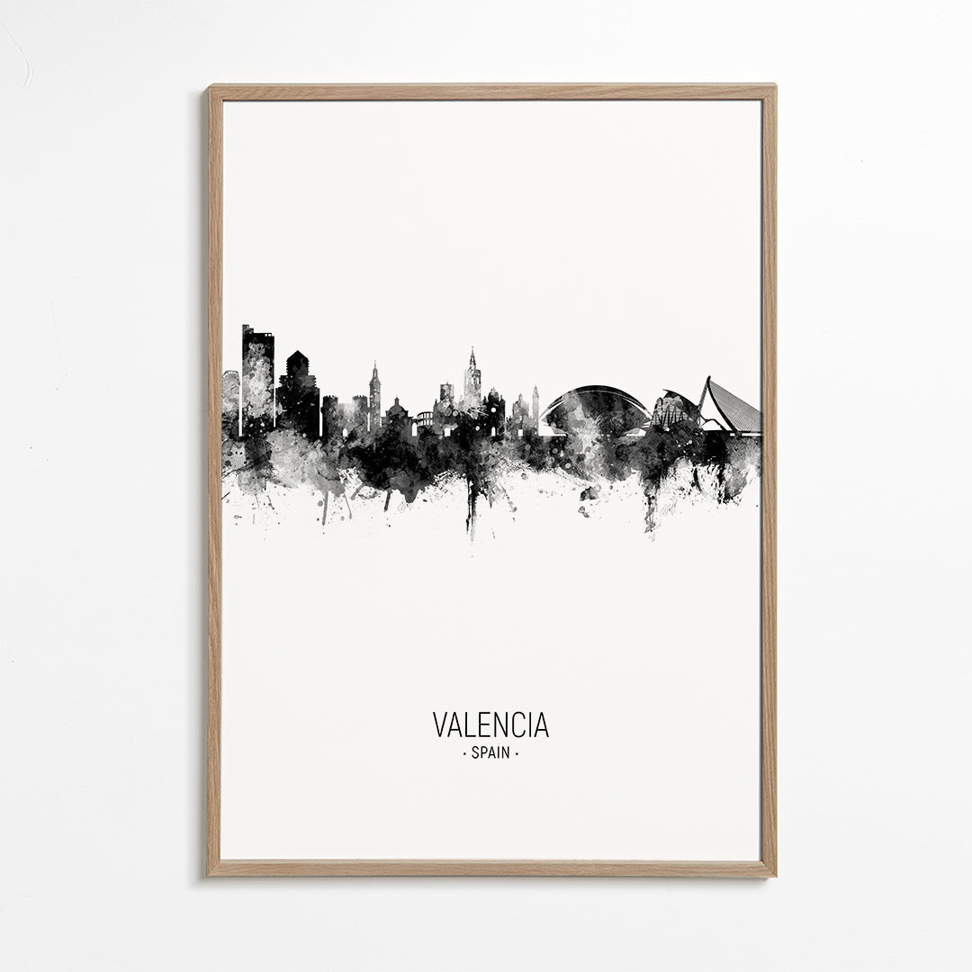 Plakat podróżniczy Panorama Walencji w monochromie