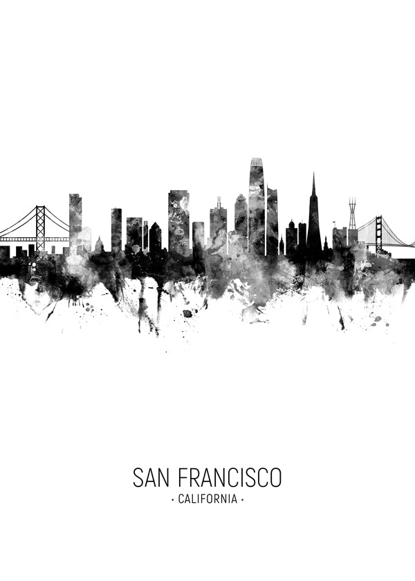 Plakat miasta San Francisco sylwetka w tuszu