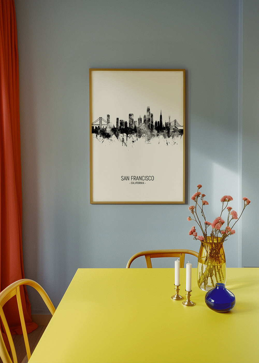 Plakat miasta San Francisco sylwetka w tuszu