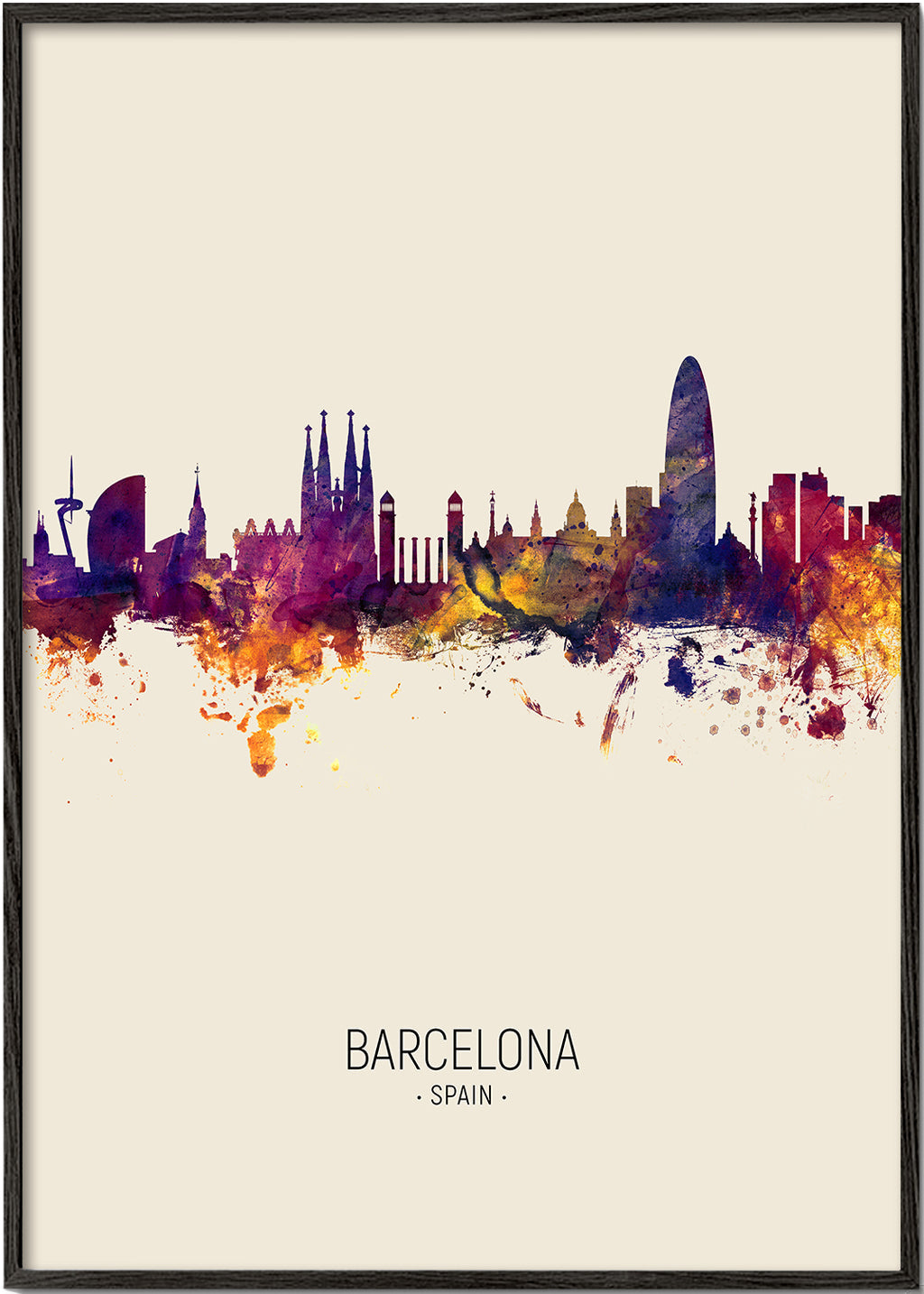 Plakat miasta Barcelona skyline akwarela beżowy