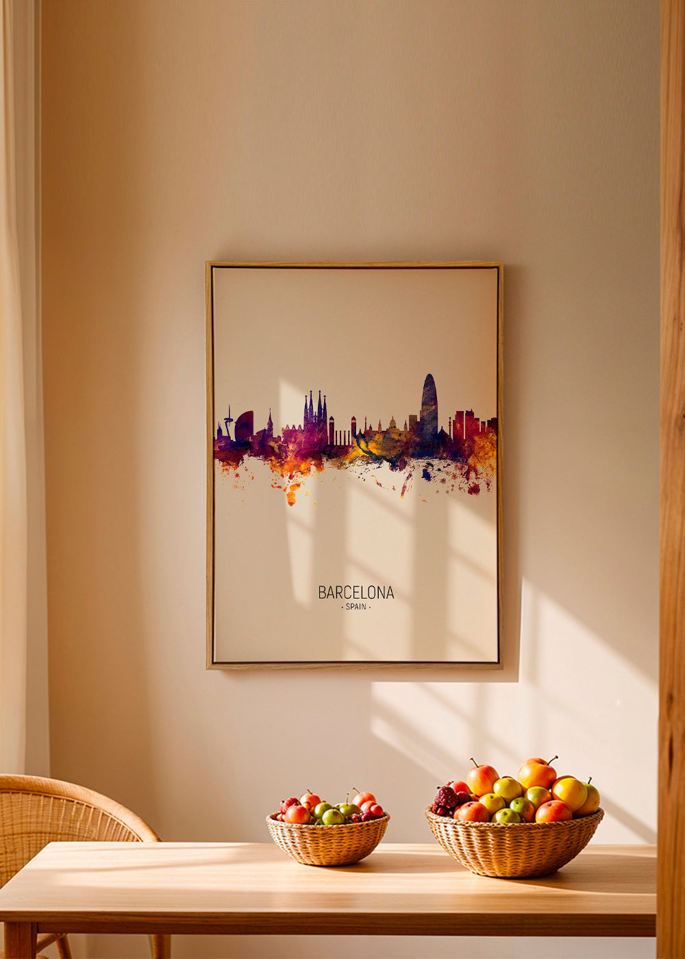Plakat miasta Barcelona skyline akwarela beżowy