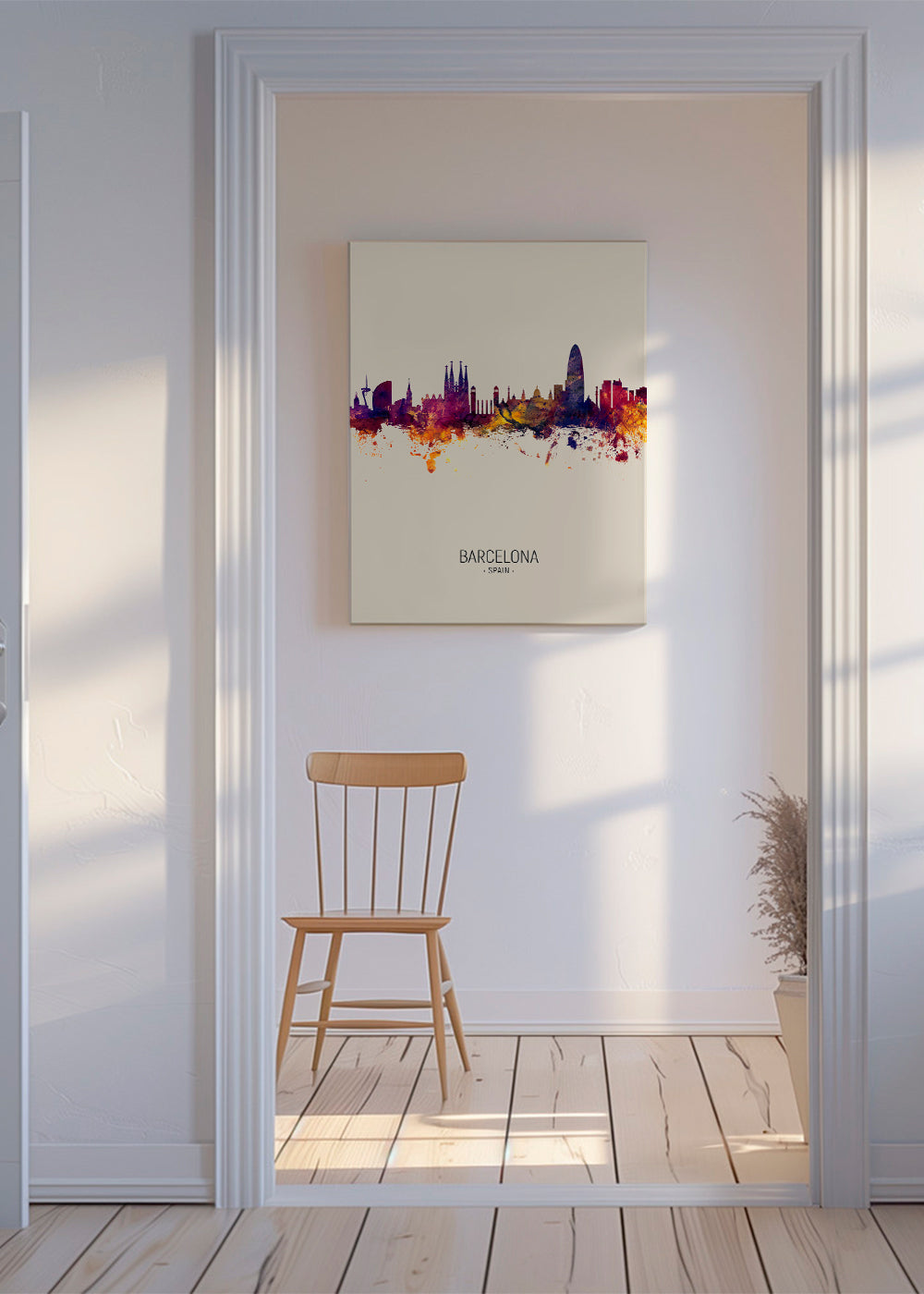 Plakat miasta Barcelona skyline akwarela beżowy