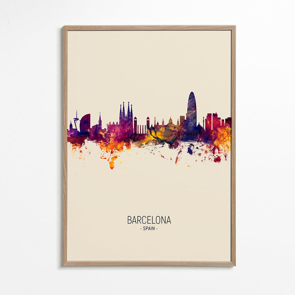 Plakat miasta Barcelona skyline akwarela beżowy