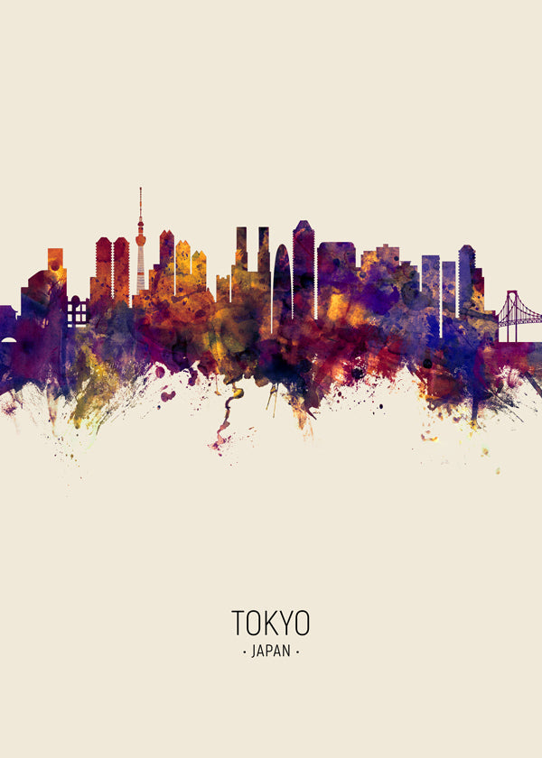 Sztuka do kuchni Tokyo skyline akwarela