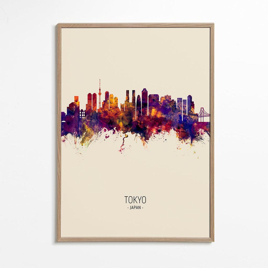 Sztuka do kuchni Tokyo skyline akwarela