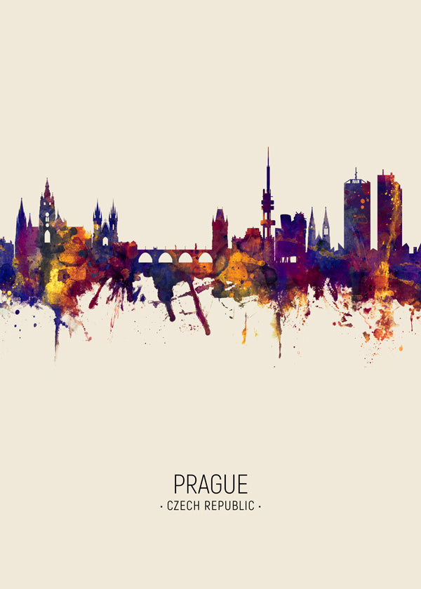 Plakat podróżniczy: Panorama Pragi akwarela