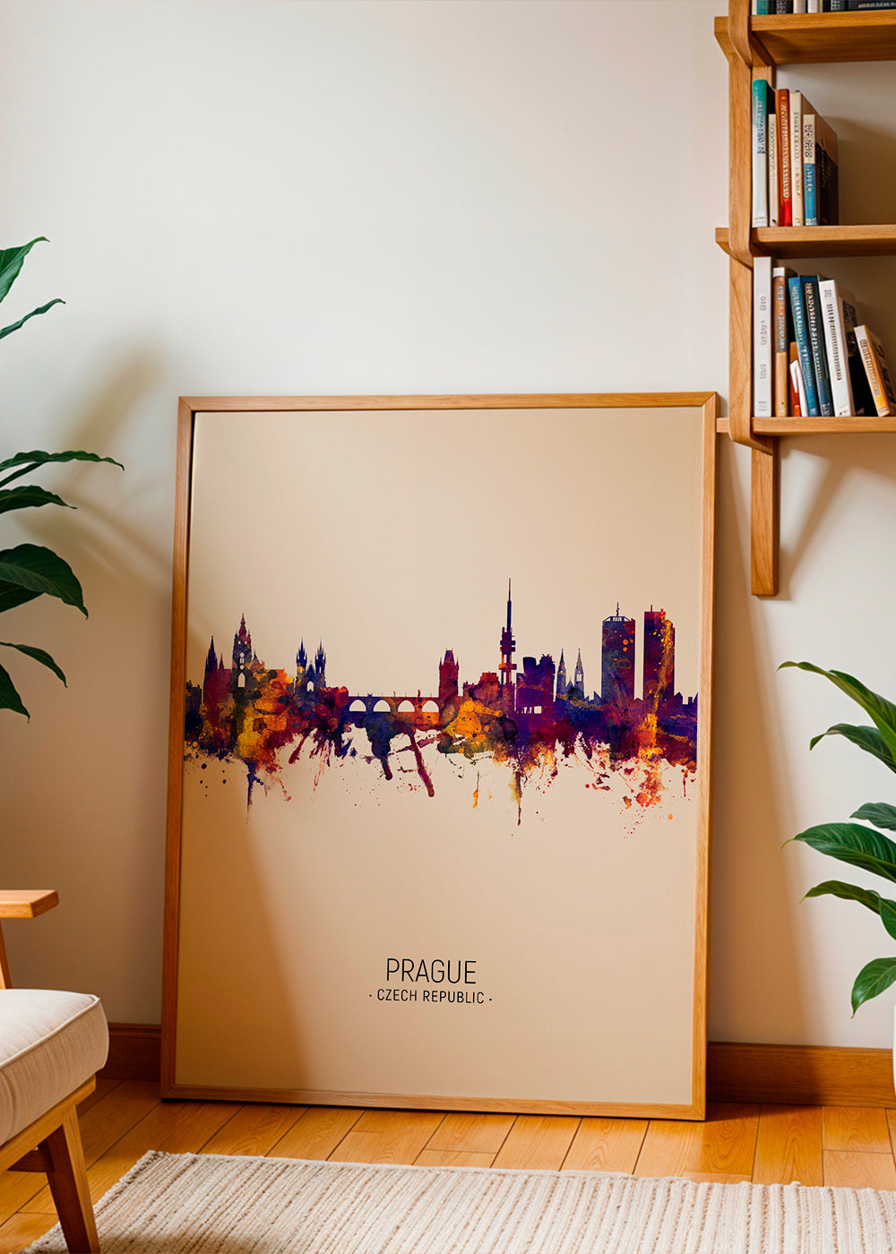 Plakat podróżniczy: Panorama Pragi akwarela