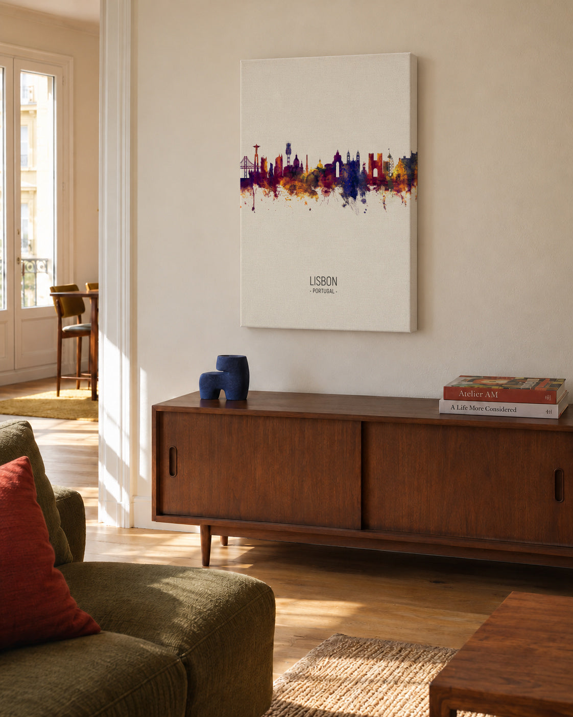 Lisbon Skyline en beige - Unframed canvas in an interior