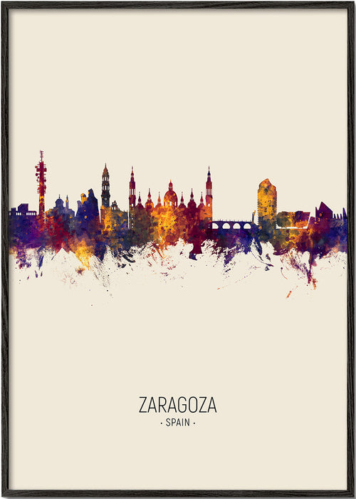 Plakat podróżniczy Zaragoza skyline akwarela
