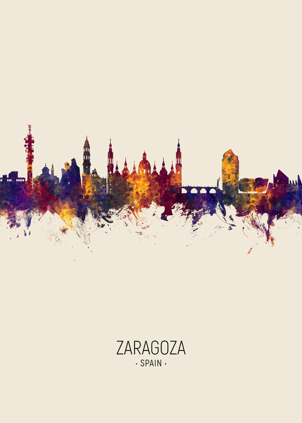 Plakat podróżniczy Zaragoza skyline akwarela
