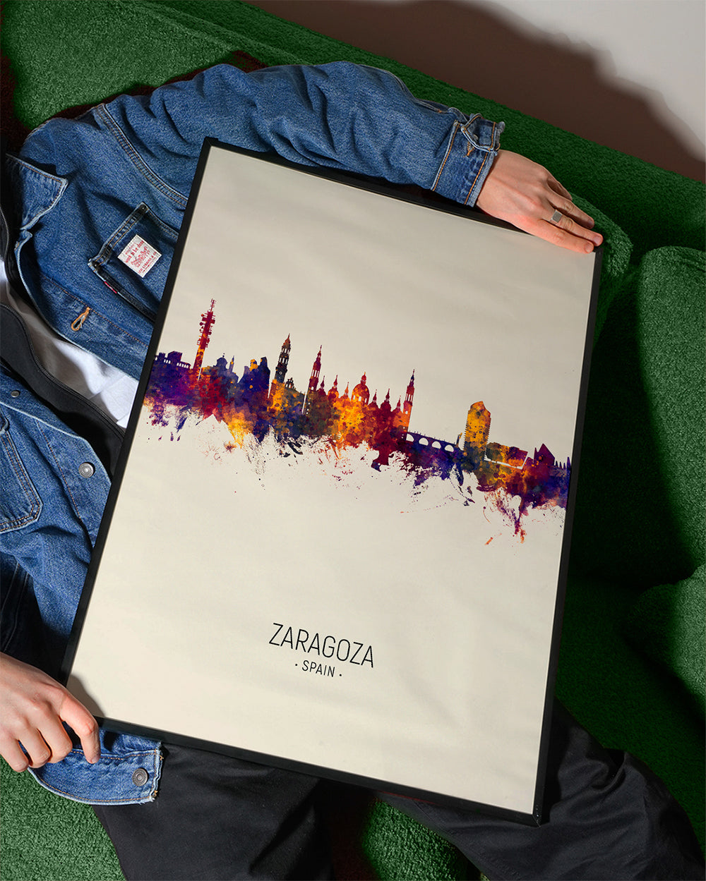 Plakat podróżniczy Zaragoza skyline akwarela