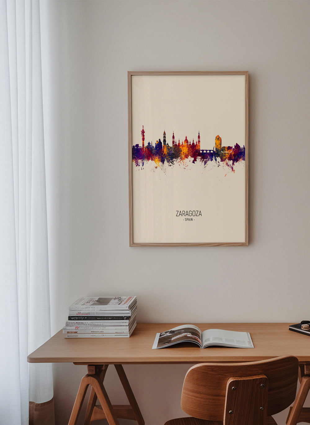 Plakat podróżniczy Zaragoza skyline akwarela