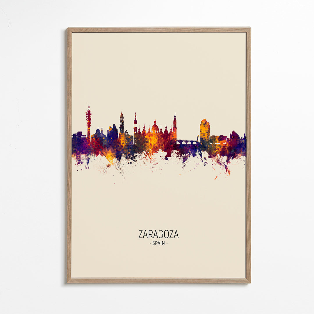 Plakat podróżniczy Zaragoza skyline akwarela