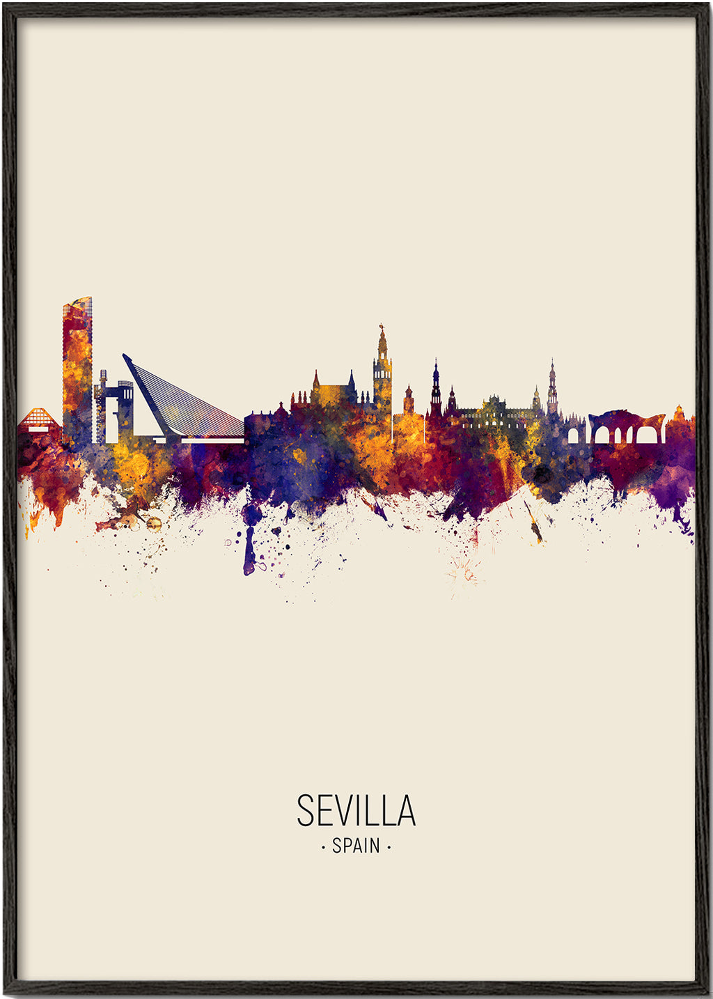 Plakat miasta z panoramą Sewilli