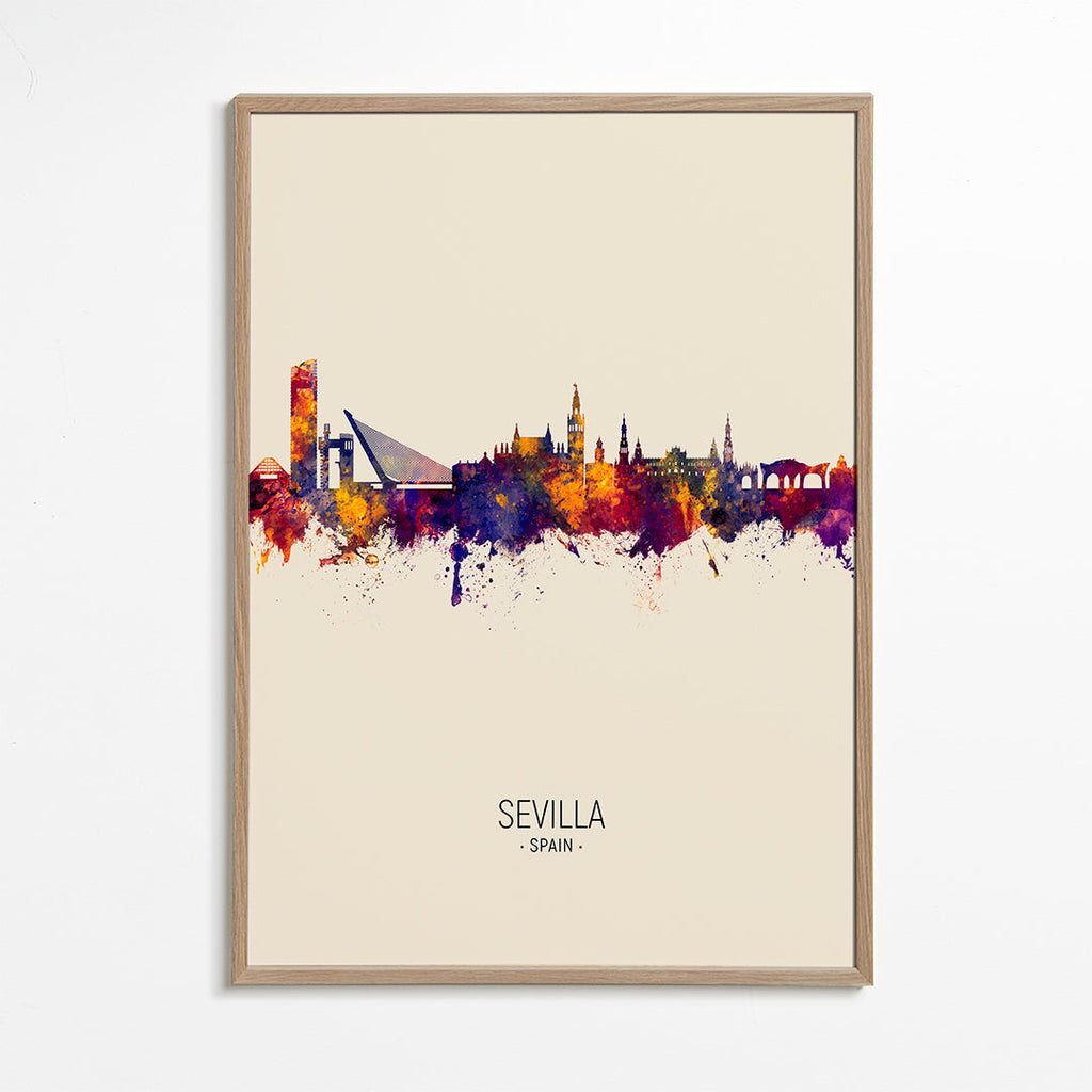 Plakat miasta z panoramą Sewilli