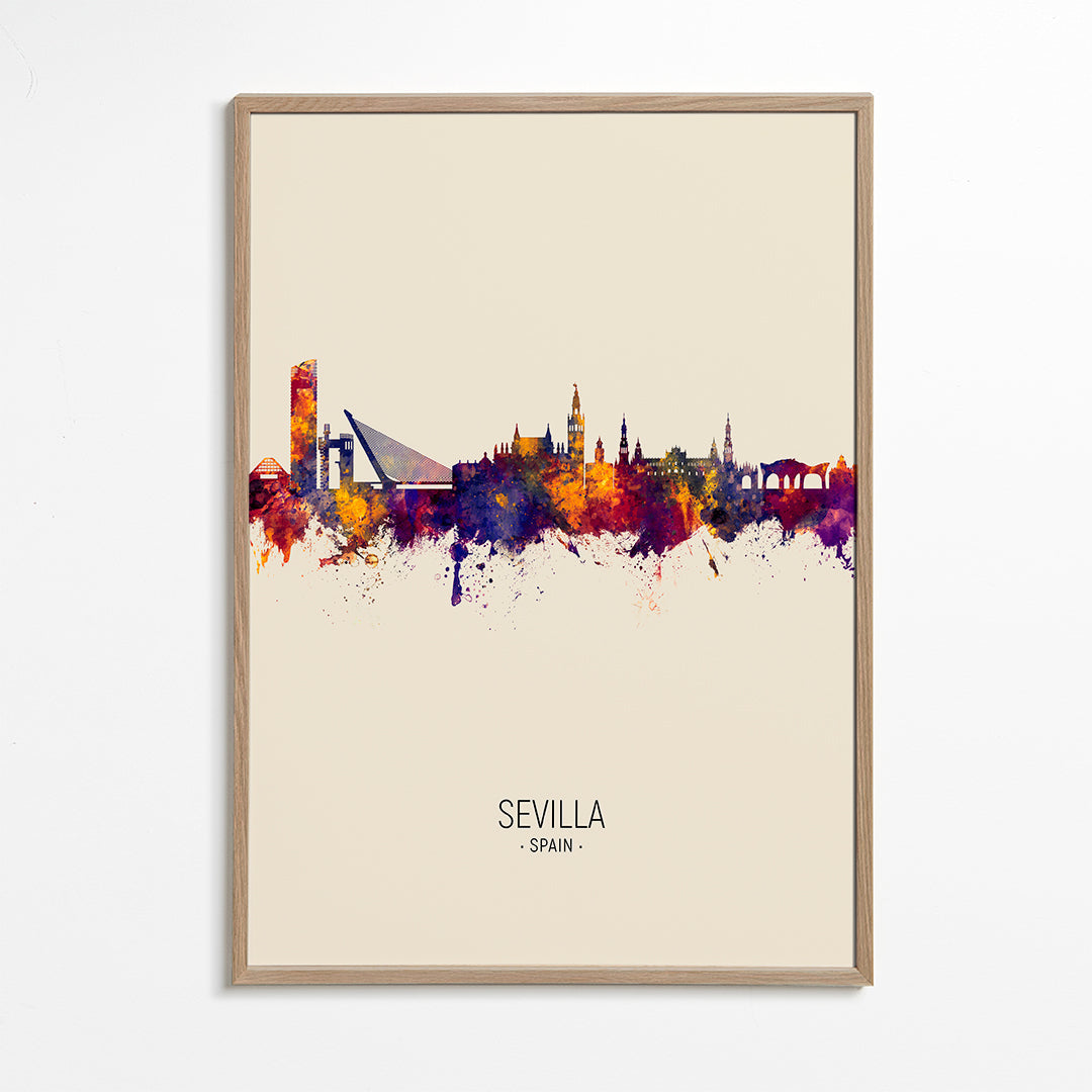 Plakat miasta z panoramą Sewilli