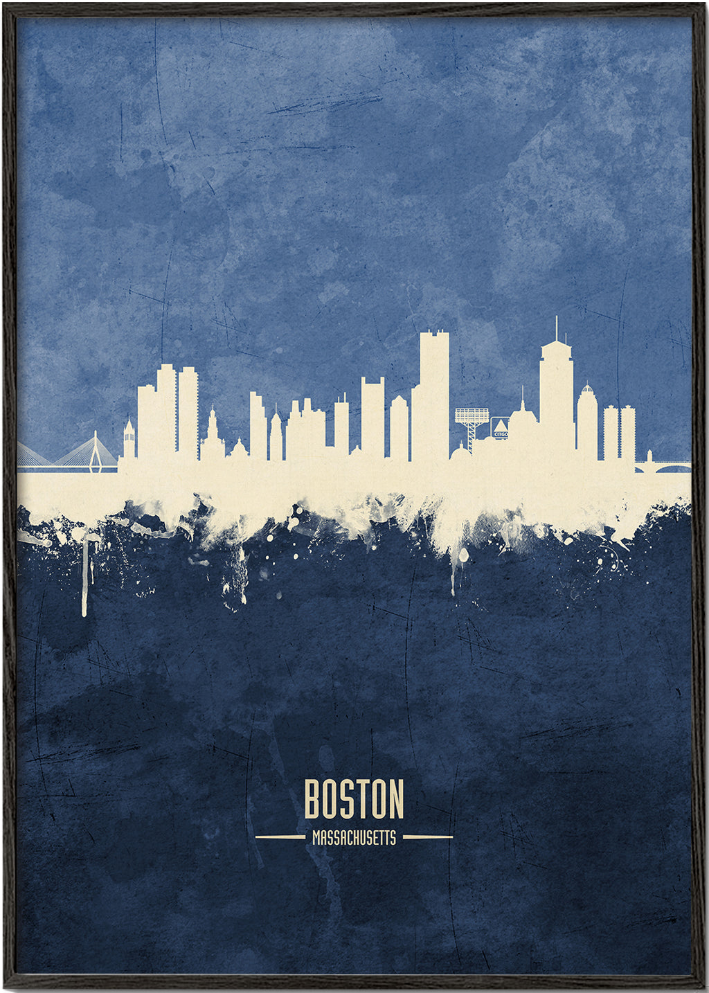 Plakat podróżniczy Boston skyline niebieski