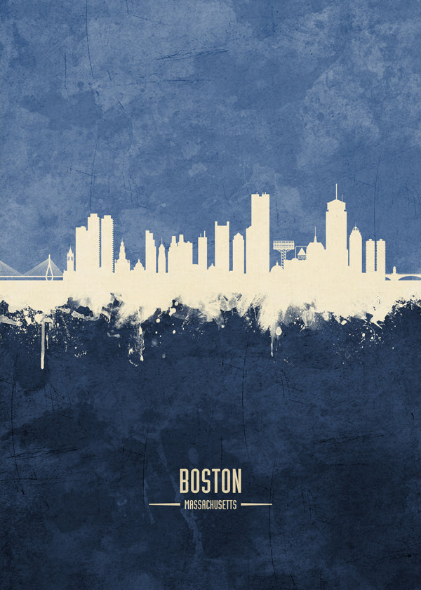 Plakat podróżniczy Boston skyline niebieski