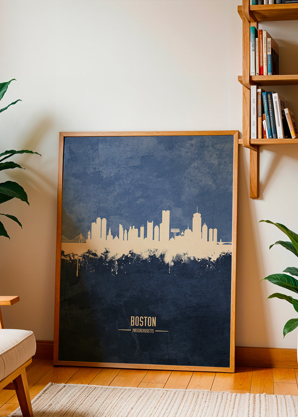 Plakat podróżniczy Boston skyline niebieski
