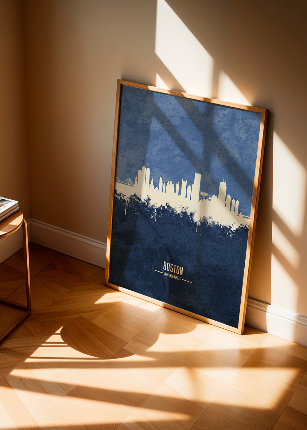 Plakat podróżniczy Boston skyline niebieski