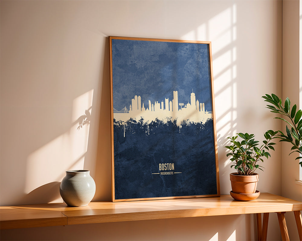 Plakat podróżniczy Boston skyline niebieski