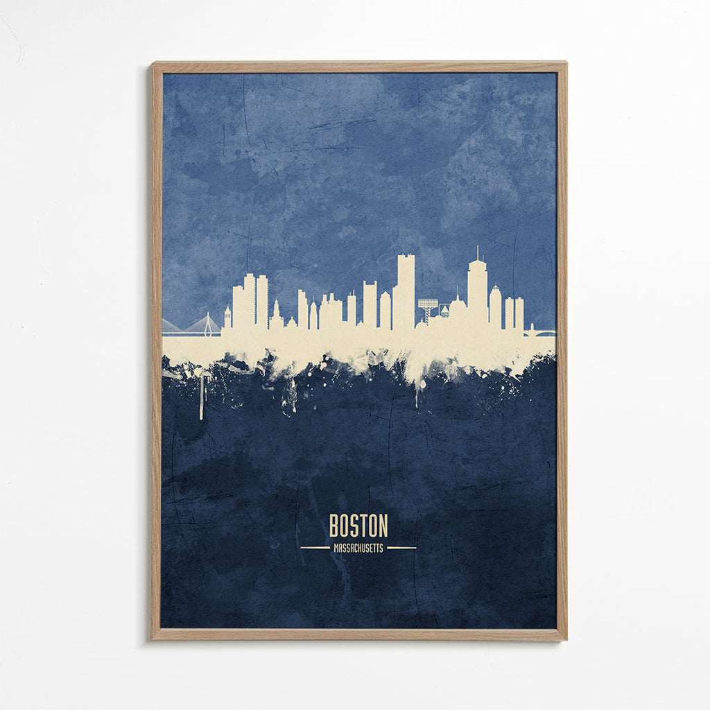 Plakat podróżniczy Boston skyline niebieski