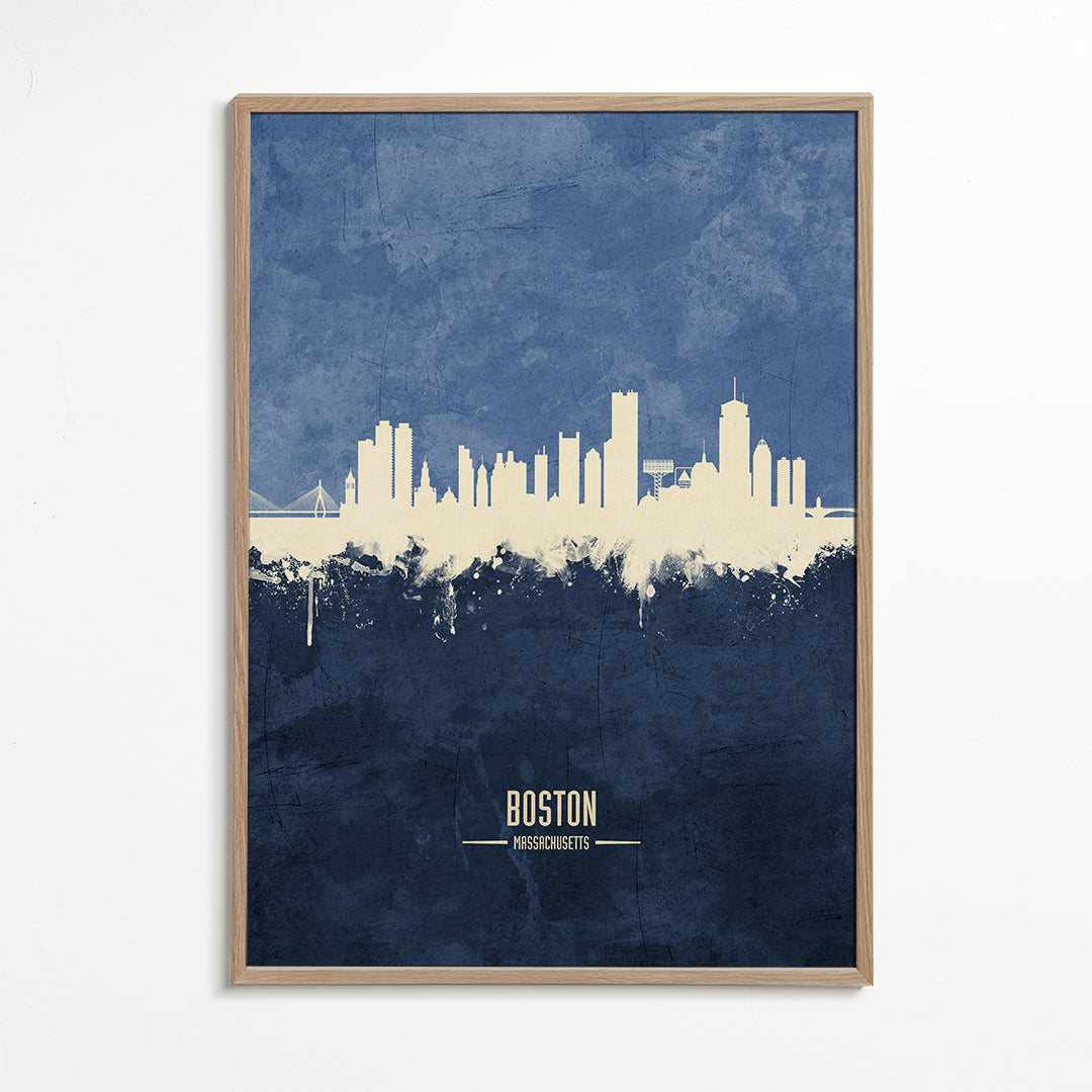 Plakat podróżniczy Boston skyline niebieski