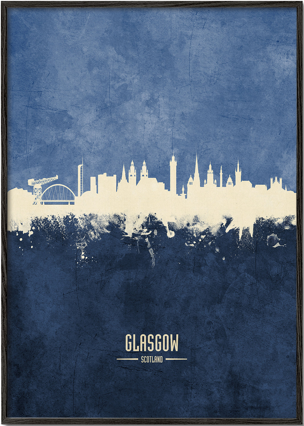 Plakat podróżniczy Glasgow skyline w kolorze niebieskim