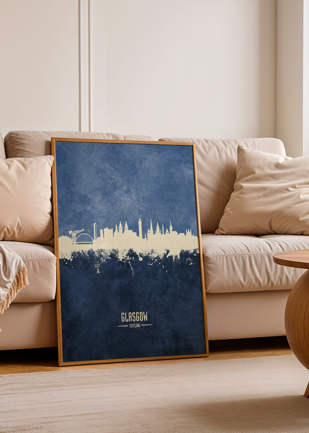Plakat podróżniczy Glasgow skyline w kolorze niebieskim