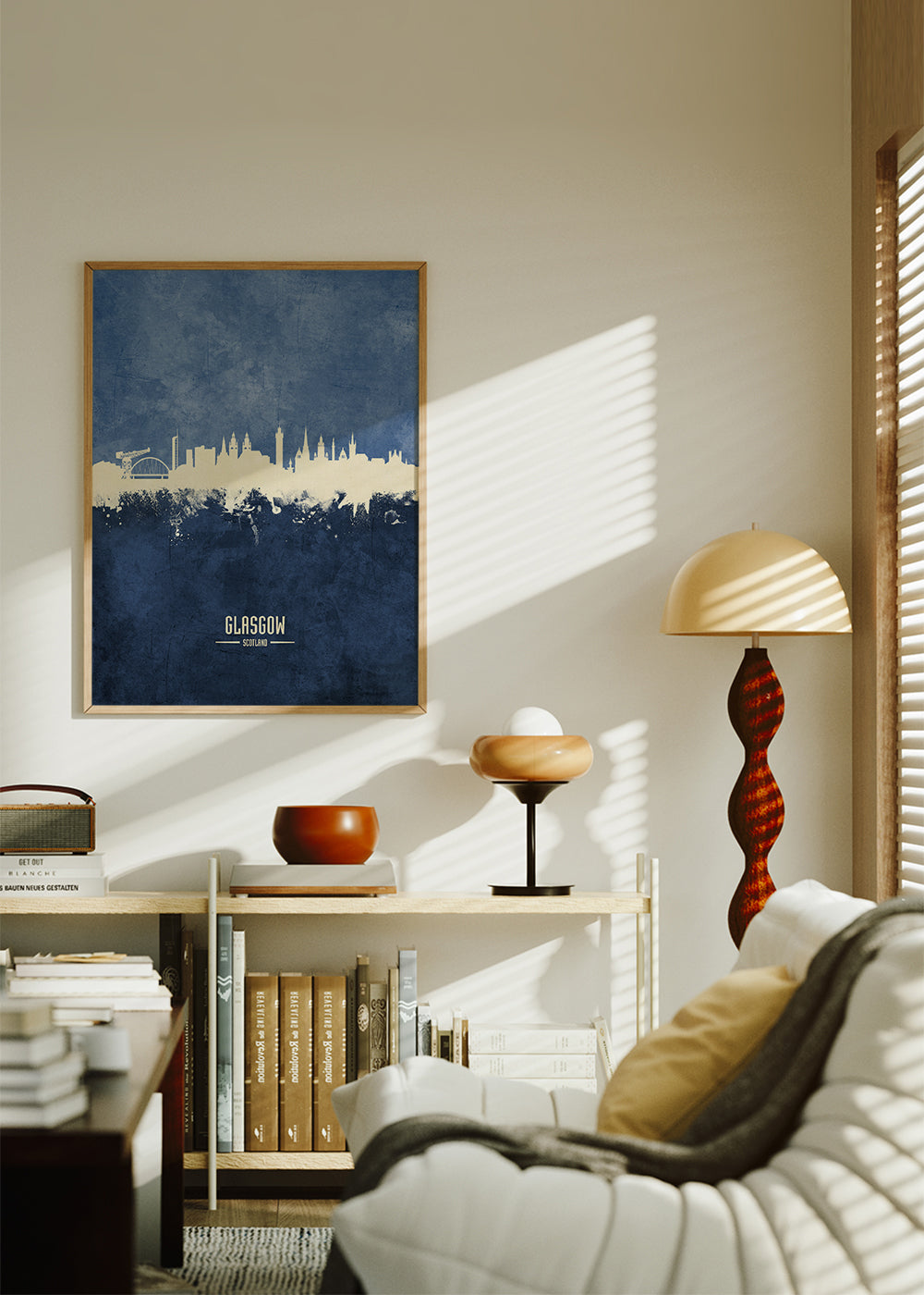 Plakat podróżniczy Glasgow skyline w kolorze niebieskim