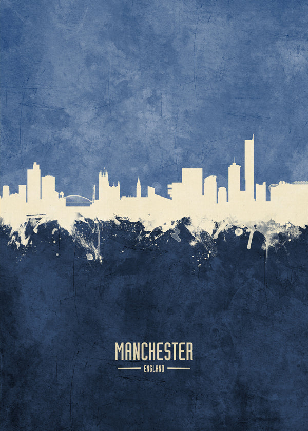 Plakat miasta Manchester skyline niebieska faktura