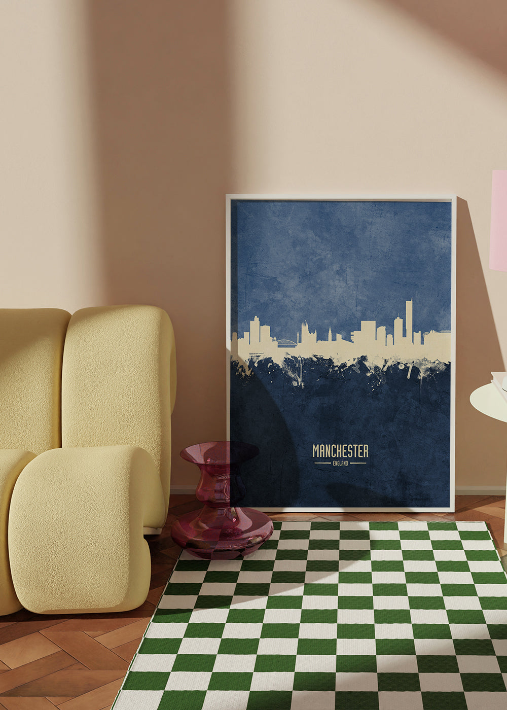Plakat miasta Manchester skyline niebieska faktura